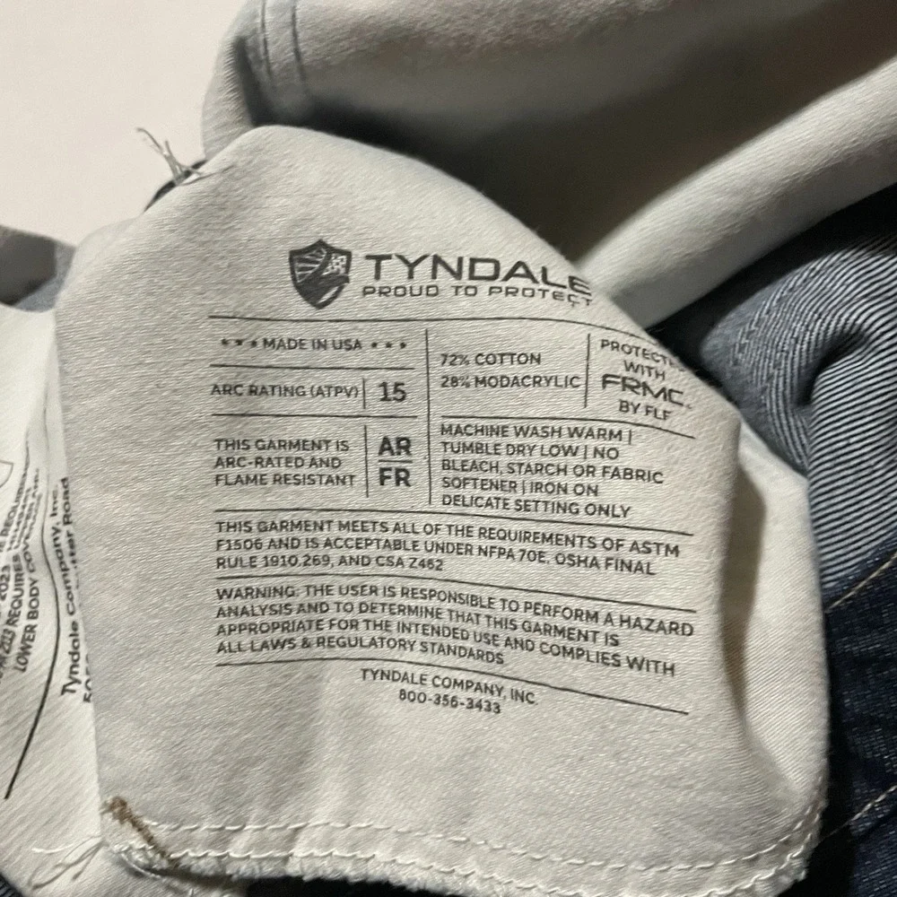 Tyndale FR Flame Resistant NFPA 2112 CAT 2 ATPV 15 Work Jeans Mens 38x29 USA